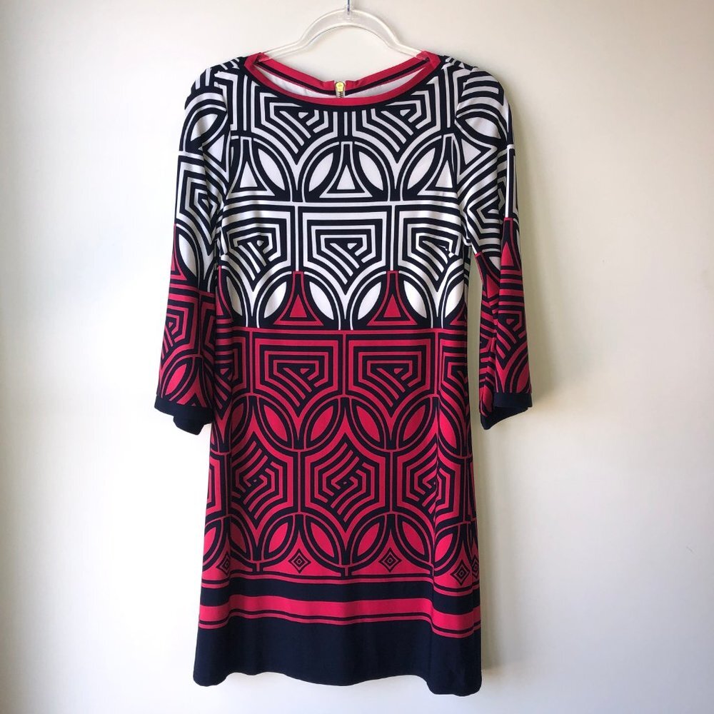 Eliza J Geometric Pattern Jersey Midi Shift Dress Size 4 - Picture 3 of 13
